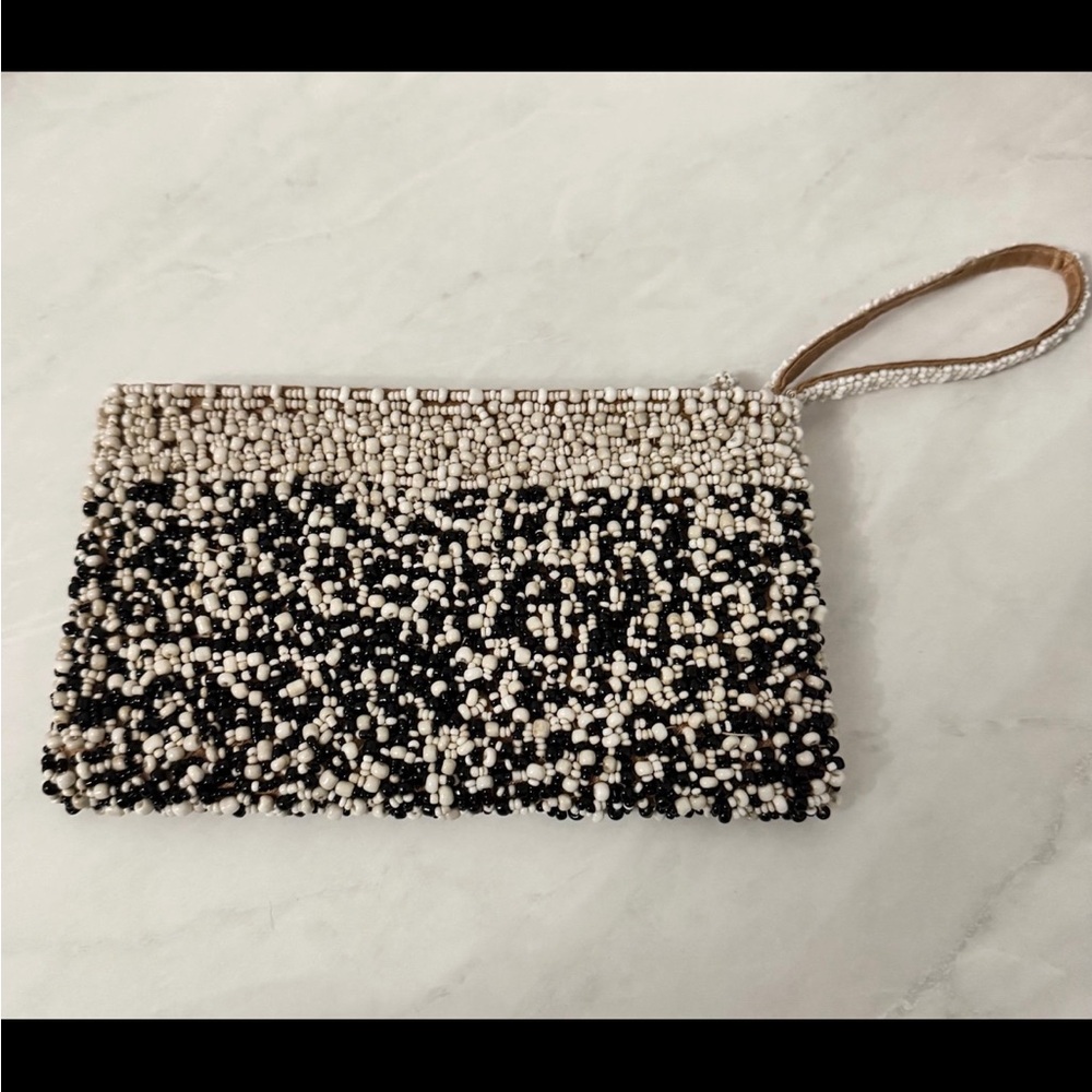 Elegant Beaded Clutch in Black and Cream